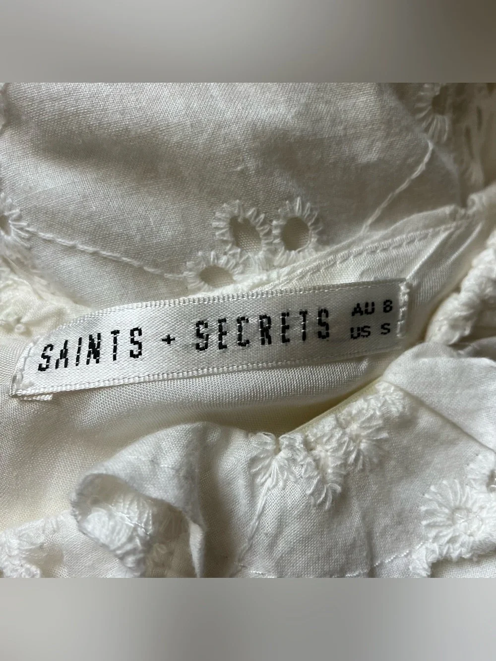 Saints + Secrets White Eyelet Ruched Corset Mini Cottagecore Boho Dress Small - Picture 5 of 10